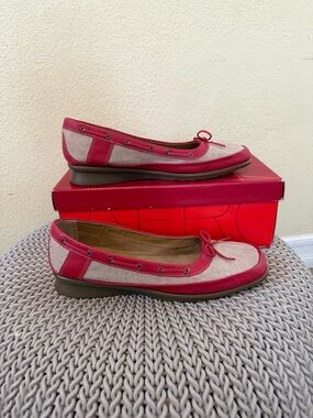 Women’s Red Canvas & Leather Ballet Flats